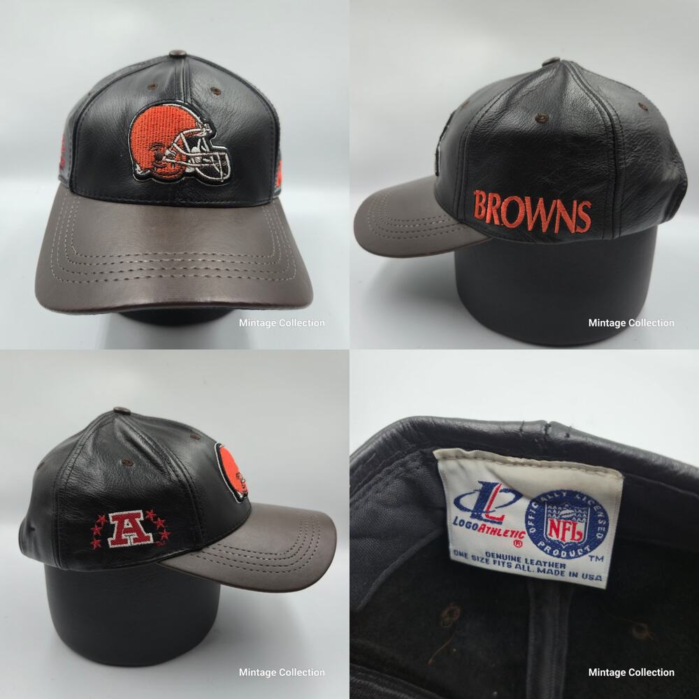 Vintage NFL Cleveland Browns Black Leather Hat Logo Athletic